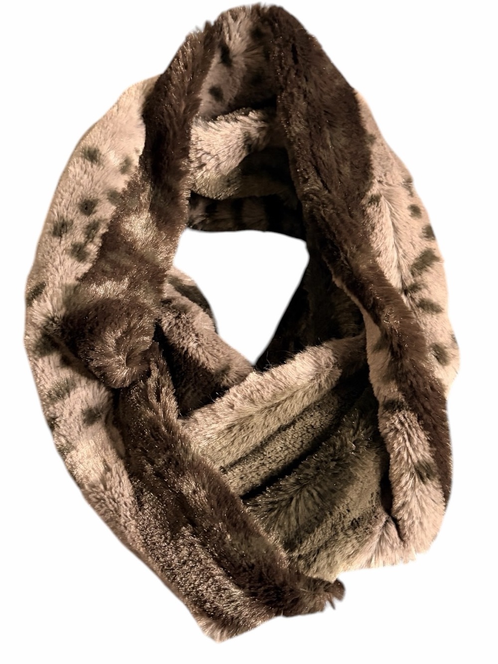 Cejon Faux Fur Reversible Infinity Scarf in Grey and Black